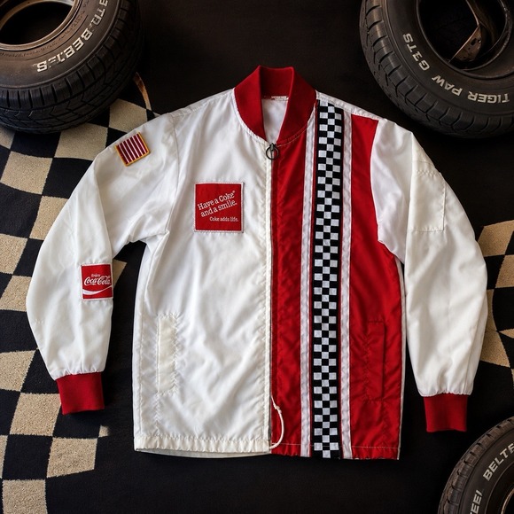 Coca-cola Other - VTG 70s Coca Cola Racing Jacket Checkered Flag Nylon Coke Is It USA Mens M